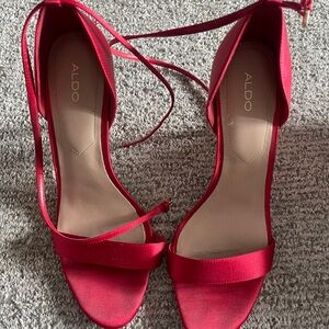 Aldo red satin heels size 9